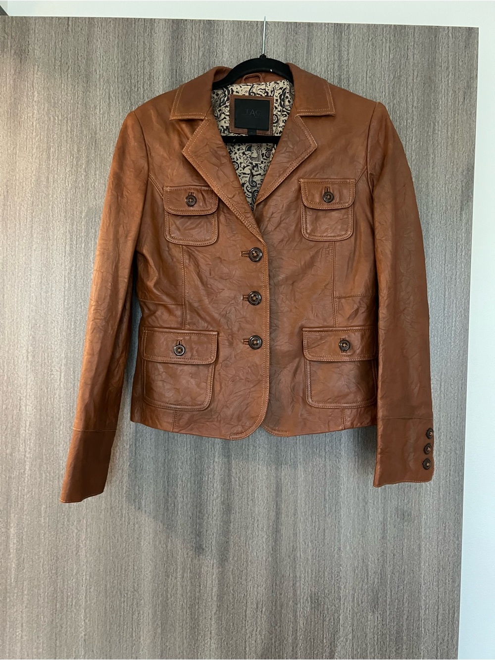 Women's Brown Leather Button-Front Jacket